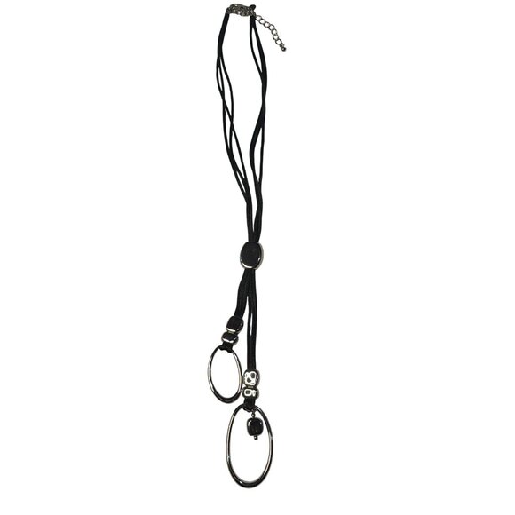 Long Black Cord Necklace Women’s Fashion Pendant Jewelry 19" Statement Lariat - Picture 1 of 6